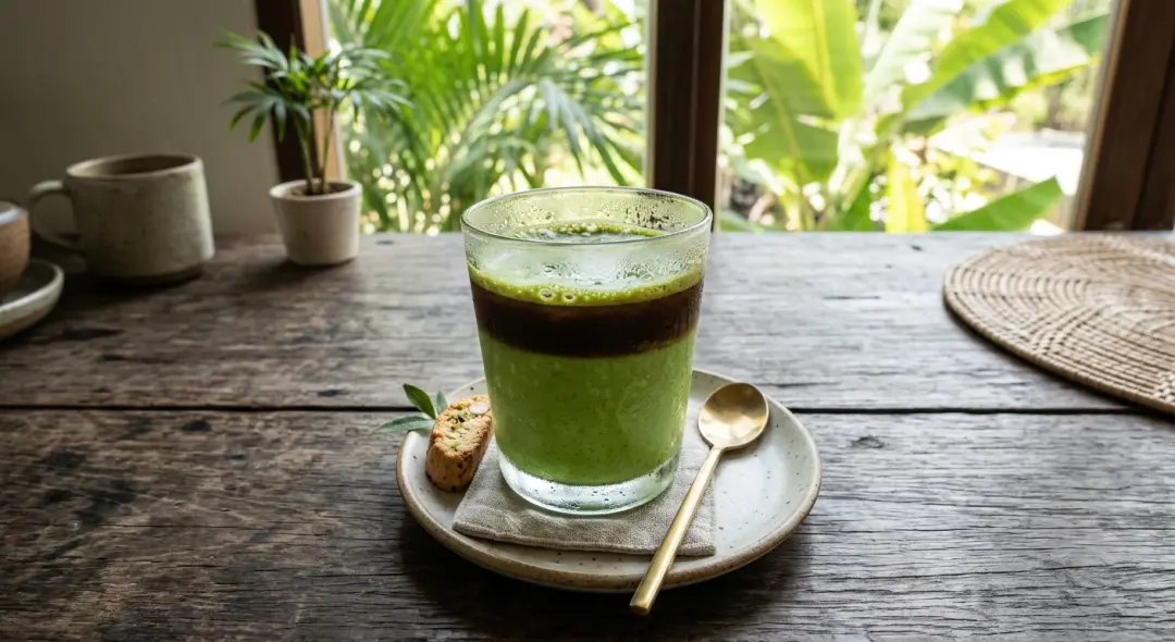 Dirty matcha — espresso over ceremonial matcha latte at Matchoya Blue Tree Phuket
